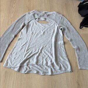 Allison Joy Light Gray Long Sleeve Top with Textured Sleeves